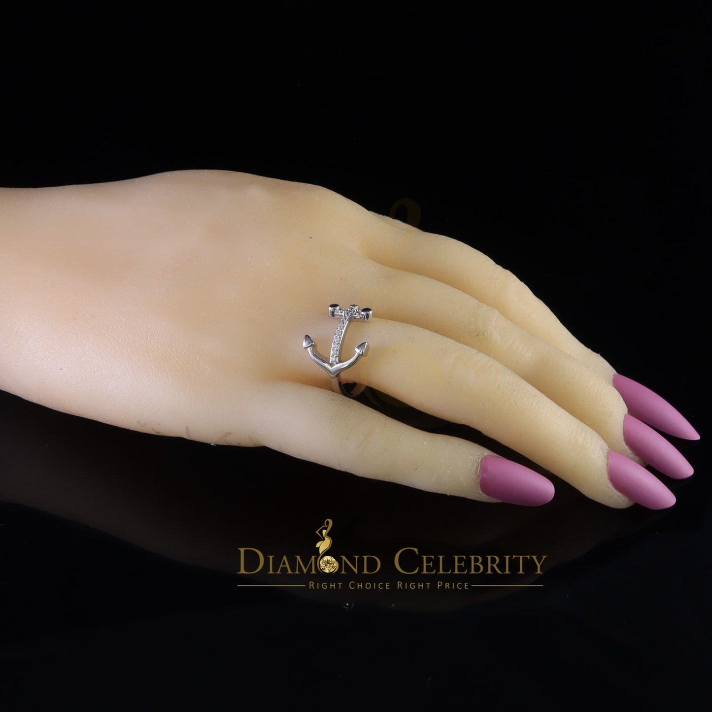 DiamondCelebritees 925 Sterling White Silver Shiny -Shaped 0.15ct Cubic Zirconia Womens Ring Size 7