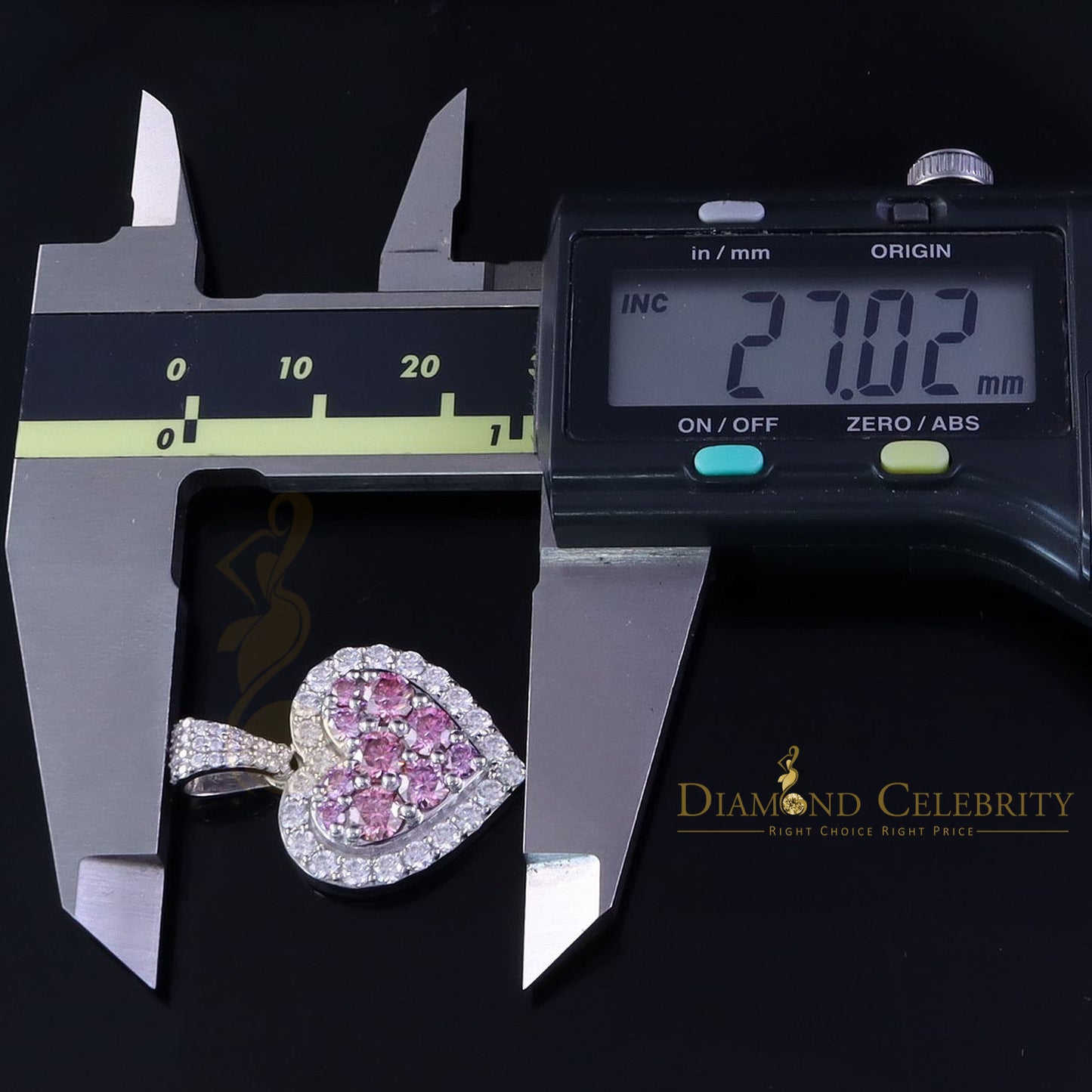 Diamondcelebritees New Men's/Women's 925 Silver White 3.00ct VVS D Pink Moissanite Heart 3D Pendant
