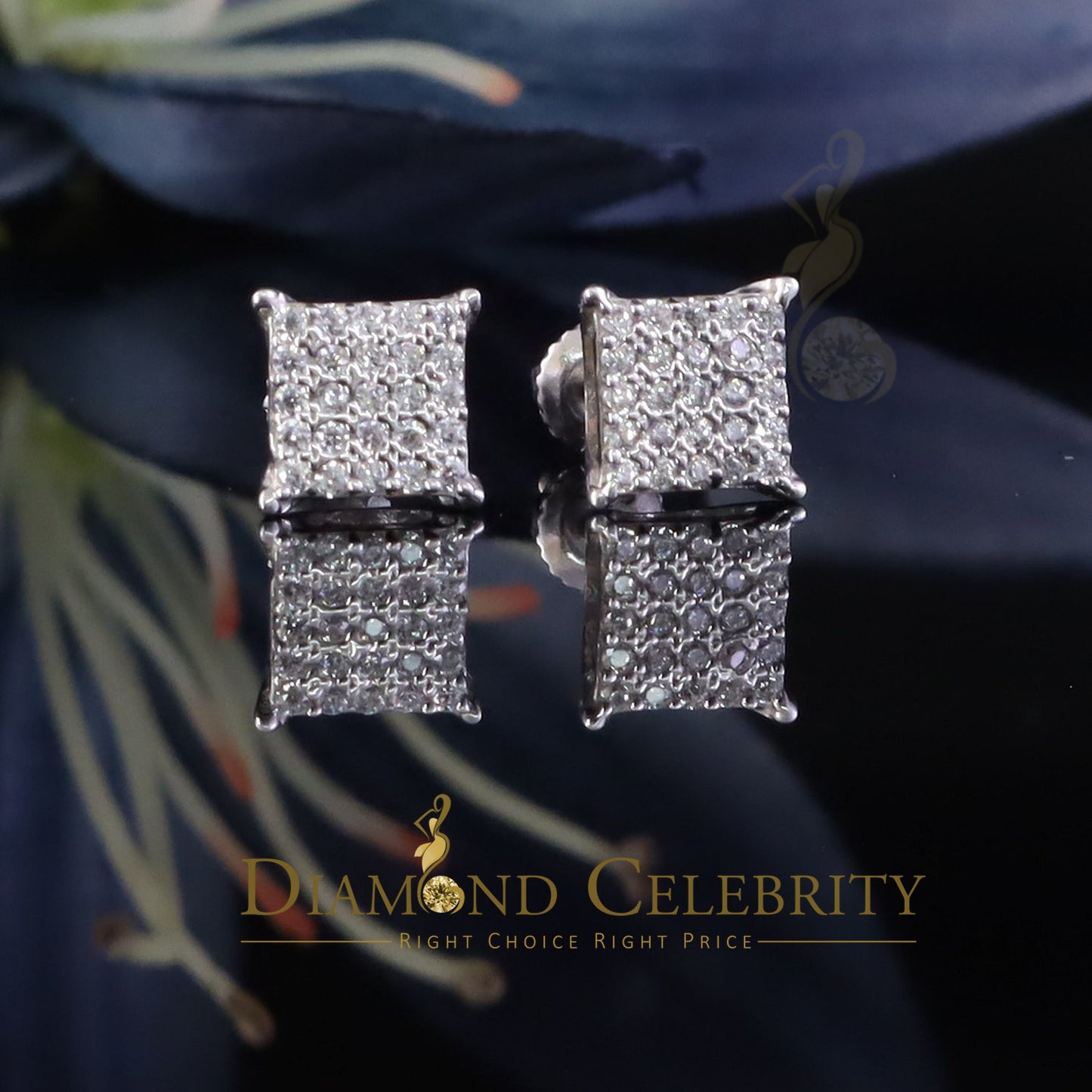 DiamondCelebritees White 925 Silver Screw Back 0.50ct Cubic Zirconia Square Women Stud Earrings