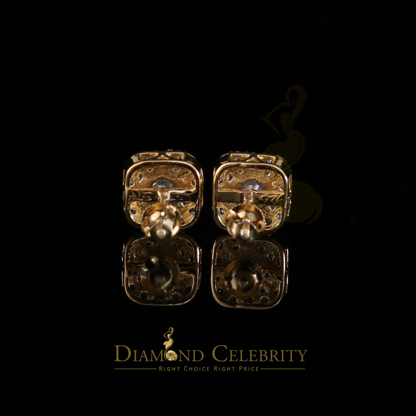 DiamondCelebritees 3.8ct Cubic Zirconia 925 Yellow Silver Women's & Men's Hip Hop Square Earrings
