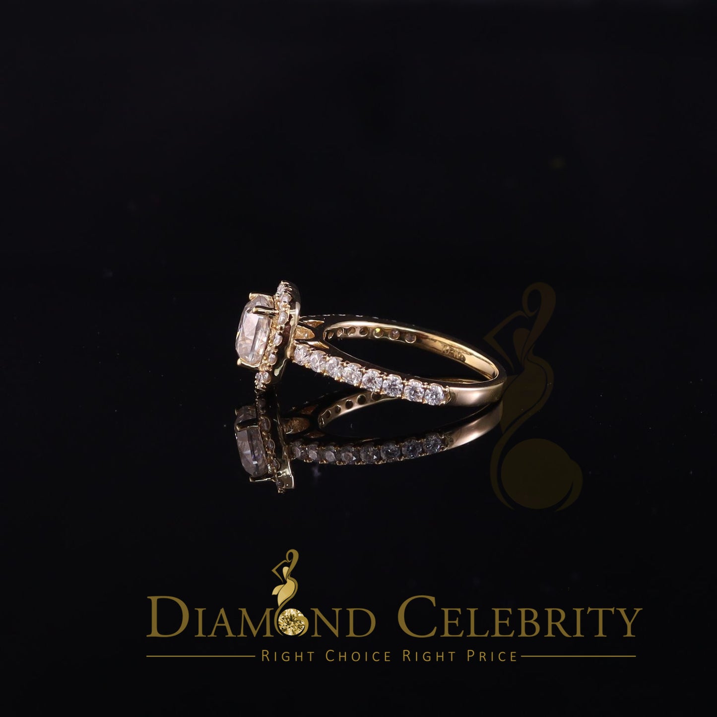 King Of Blings 10K Yellow Gold 2.50CT 'VVS' 'FL' D clr Moissonite Womens Cushion Cut Ring S/7