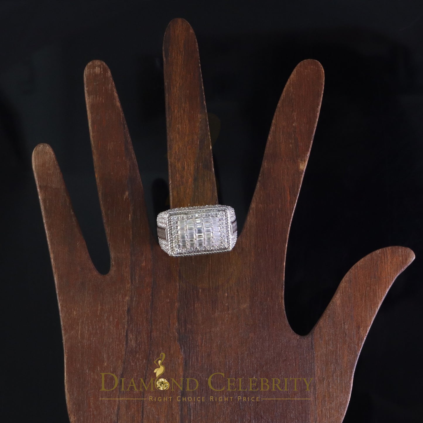 DiamondCelebritees Men's for 925 White Silver 4.50ct VVS 'D' Moissanite Rectangle Rings Size 10