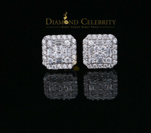 DiamondCelebritees  0.98ct Cubic Zirconia 925 White Silver Women's & Men's Hip Hop Square Earrings