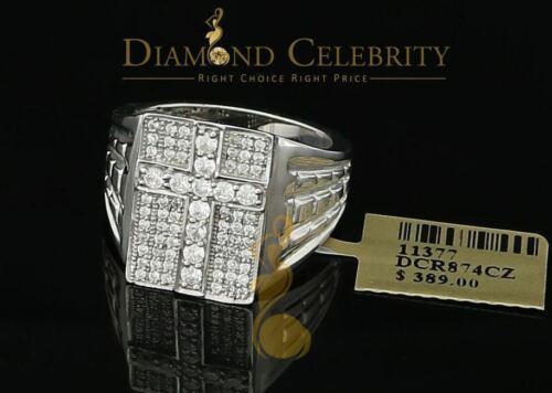 DiamondCelebritees 925 Silver White Cubic Zirconia 2.00ct Wide Square Men's Engagement Ring Size11