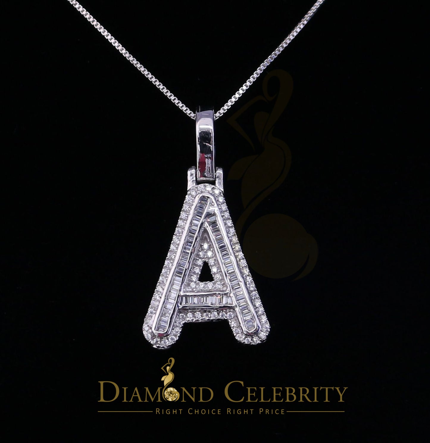 DiamondCelebritees White Bugutte Initial All Alphabet Sterling Silver Pendant with Cubic Zirconia
