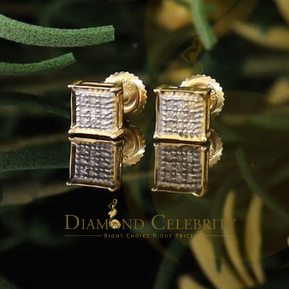 DiamondCelebritees 925 Sterling Silver 0.05ct Genuine Diamond Women's & Men's Yellow Square Earring
