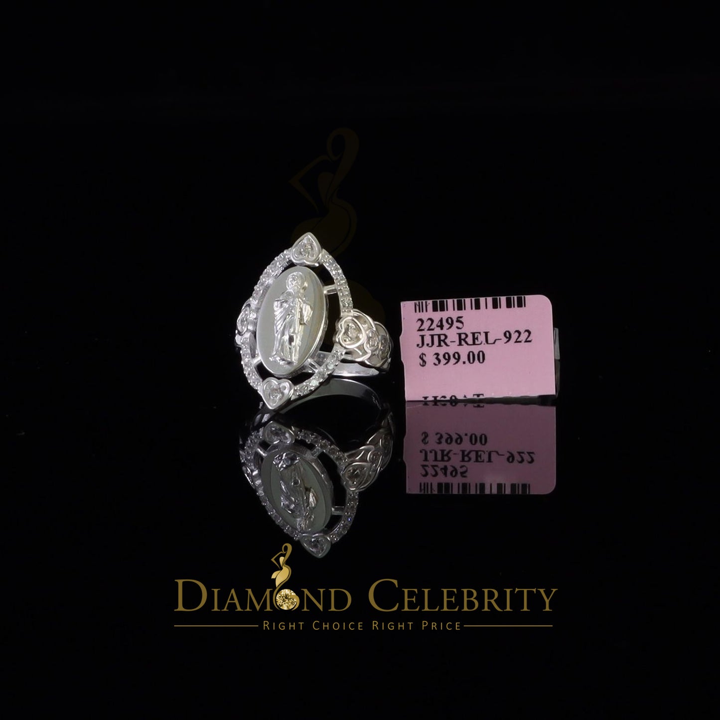 DiamondCelebritees White 925 Silver Saint Jude Thaddeus CZ Women's Medallion Religious Ring SZ 6