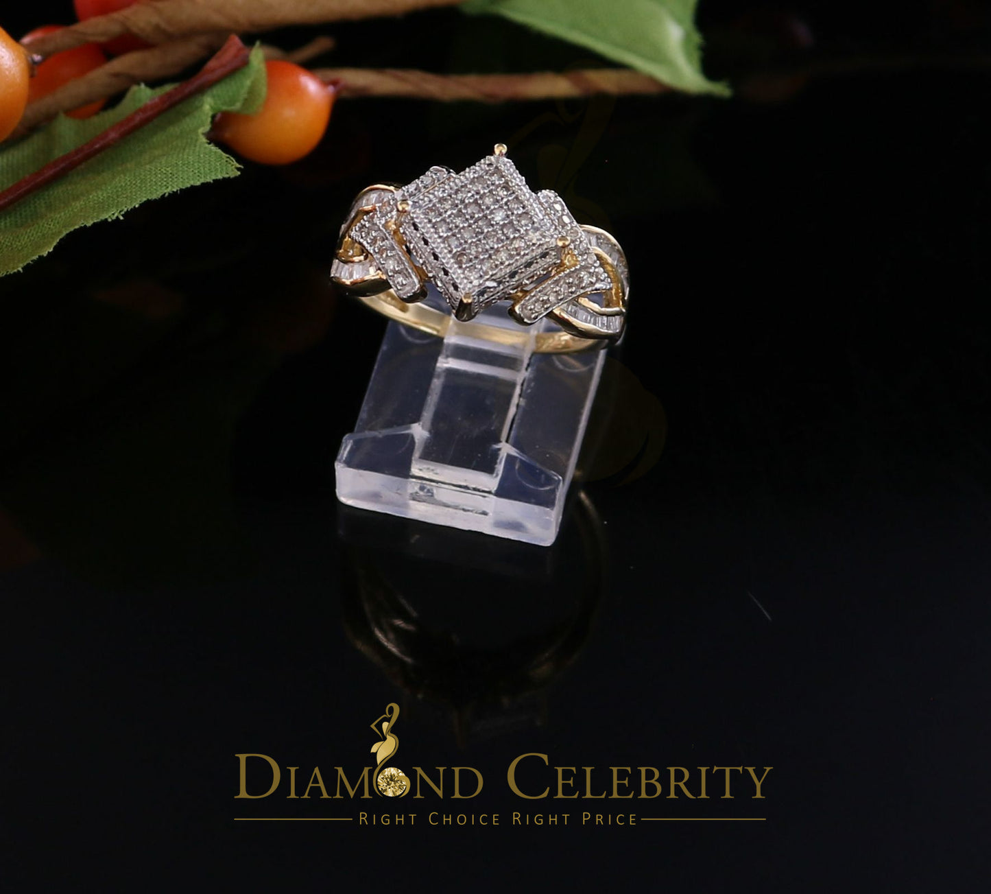 DiamondCelebritees Yellow 925 Silver 0.50 CT Real Diamond Engagement Womens Square Ring Size 7