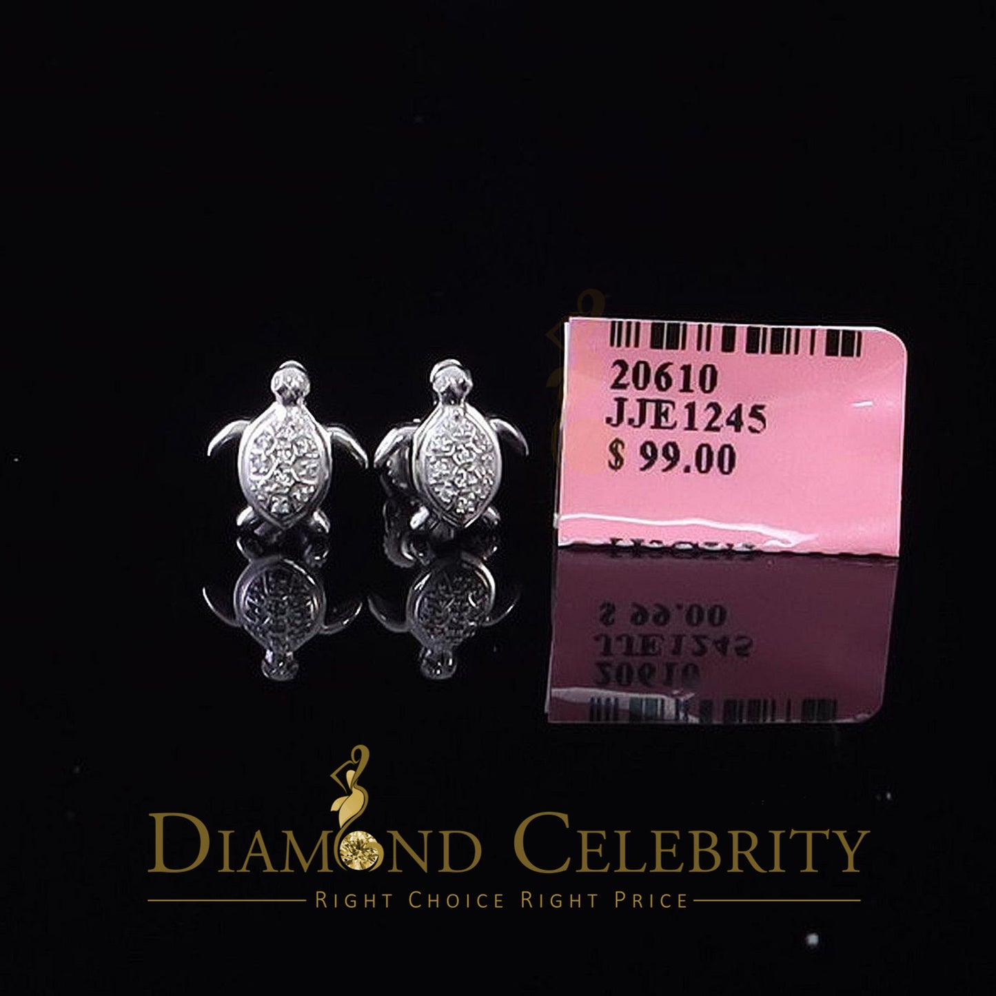 DiamondCelebritees  Women's 0.14ct Cubic Zirconia Turtle Stud Earrings White 925 Sterling Silver