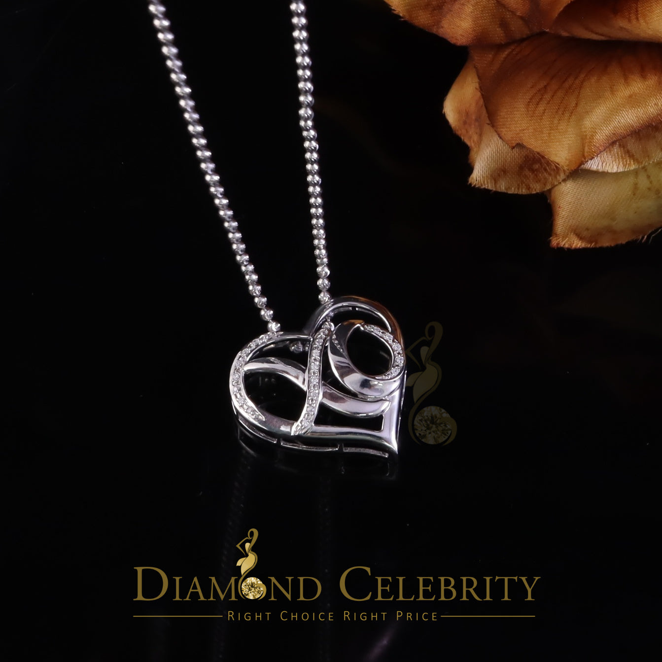 DiamondCelebritees White 925 Sterling Silver Heart and XO Shape Pendant 0.21ct Cubic Zirconioa