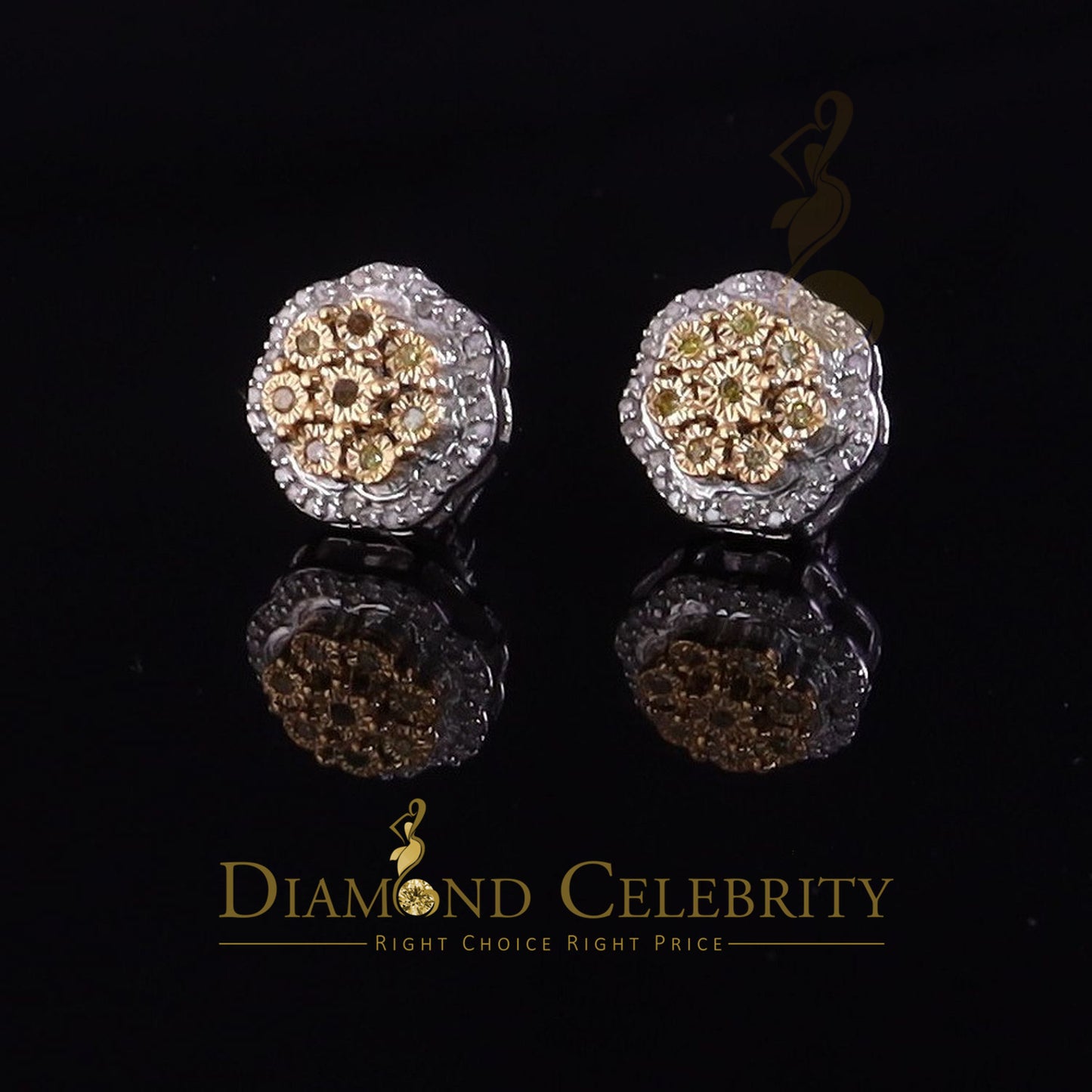 DiamondCelebritees 925 Sterling White Silver Flower Shape Miracle Plate 0.15ct Real Diamond Earring