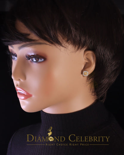 DiamondCelebritees 1.00ct Moissanite Yellow 925Silver Womens Round Edge Square Shape Nugget Earring