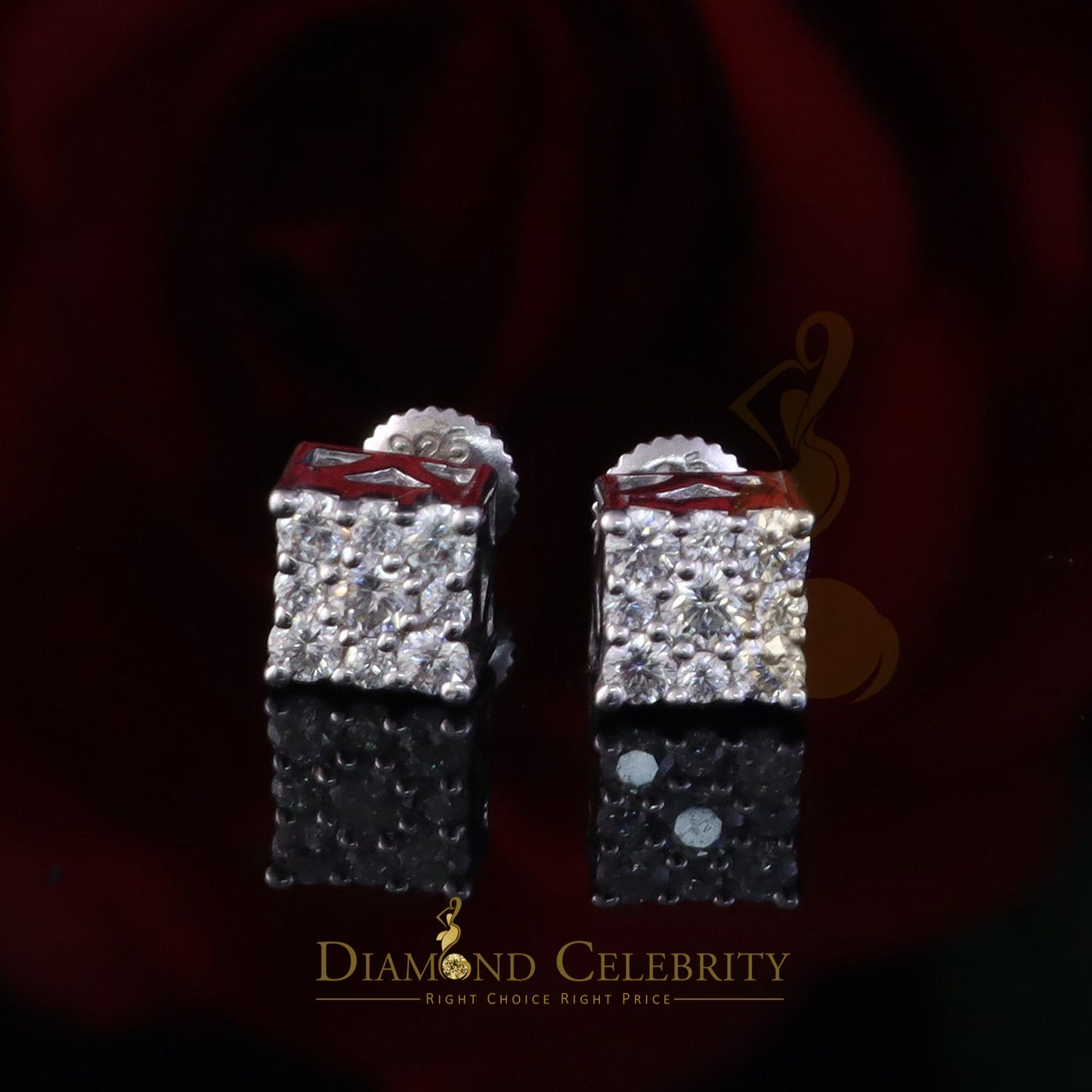 Diamondcelebritees New Women's/Men's 925 Silver White 1.00ct VVS D Moissanite Square Stud Earrings