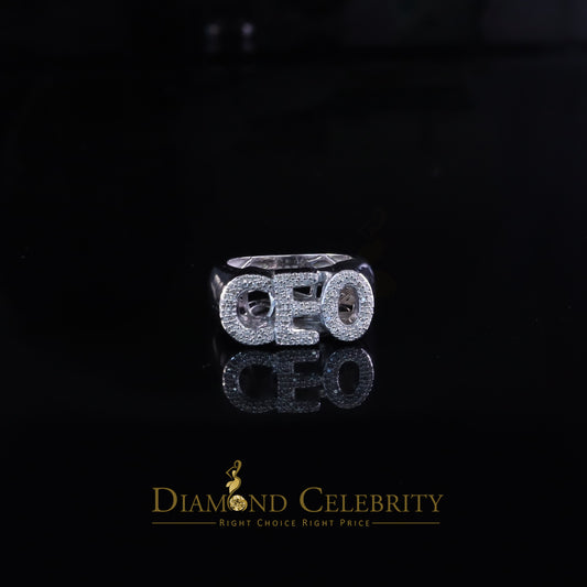 DiamondCelebritees Stylish 925 White Silver 0.40ct Real Micro Diamond Men's "CEO" word Ring SZ 8
