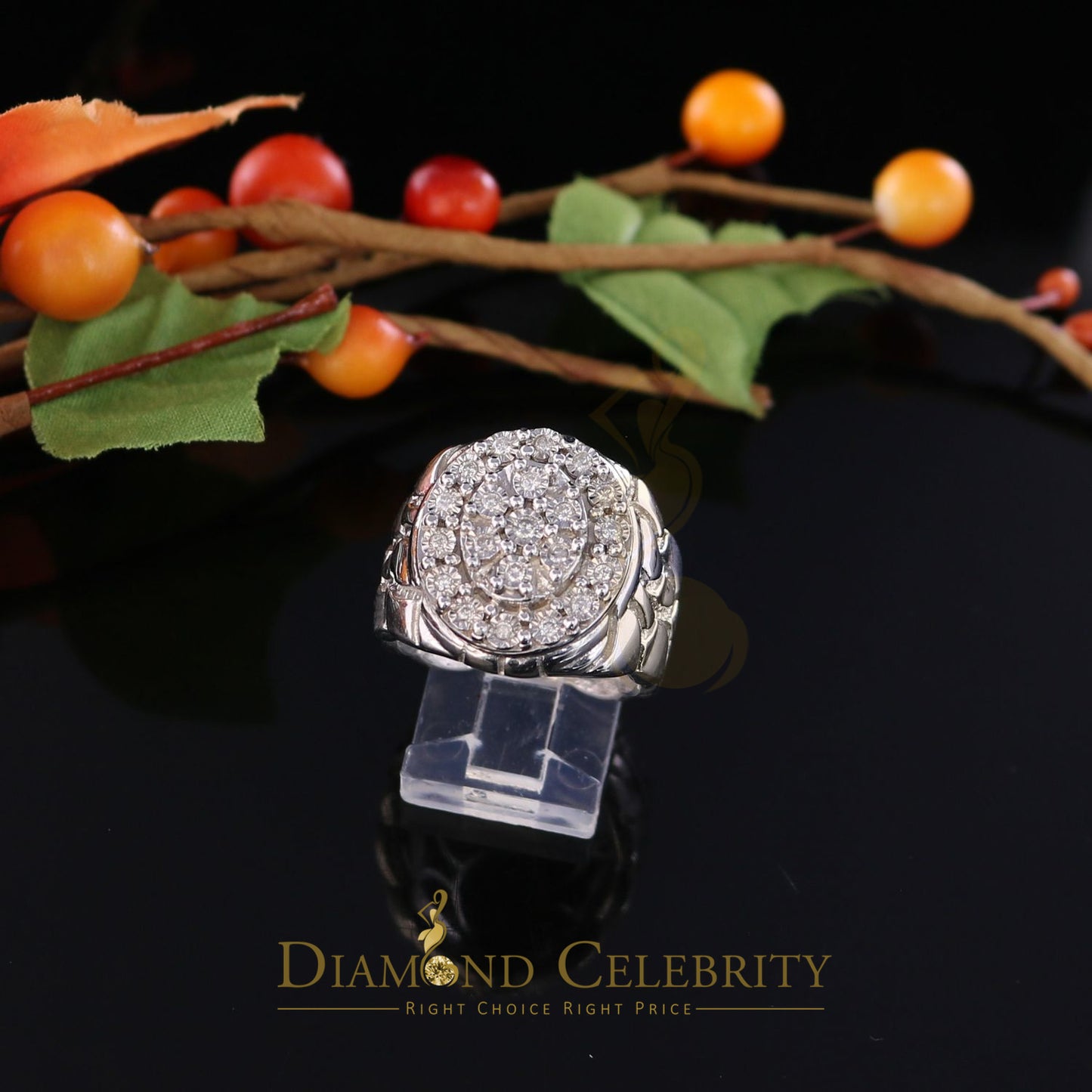 DiamondCelebritees 0.30CT Real Diamond Men's 925 Sterling Silver White Ring Size 8 Antique Design