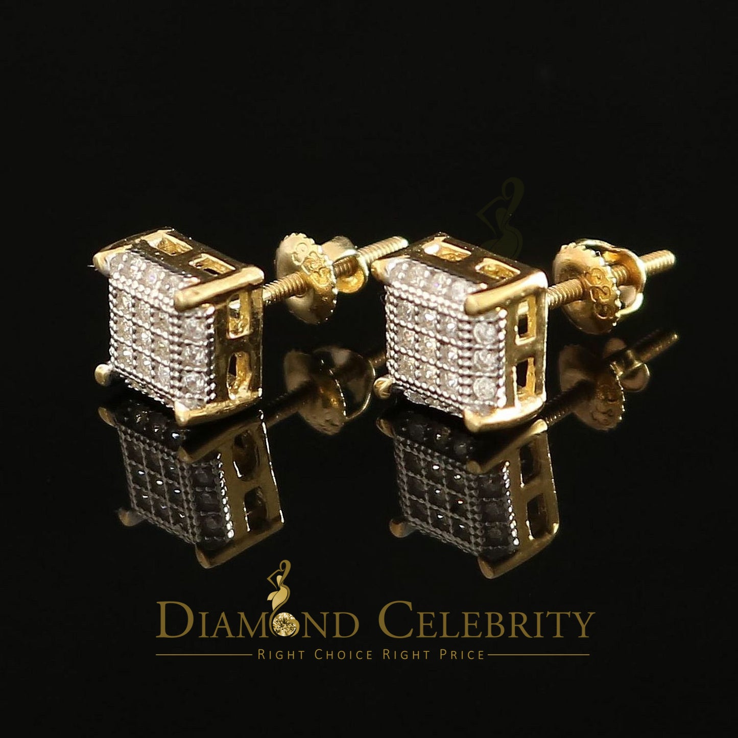 DiamondCelebritees  Yellow 925 Sterling Silver Women's & Men's 1.68ct Cubic Zirconia Square Earrings