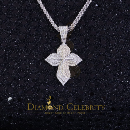 Diamondcelebritees  3.0ct VVS D Moissanite White Silver Charm Cross Floury Pendant Men's & Women's