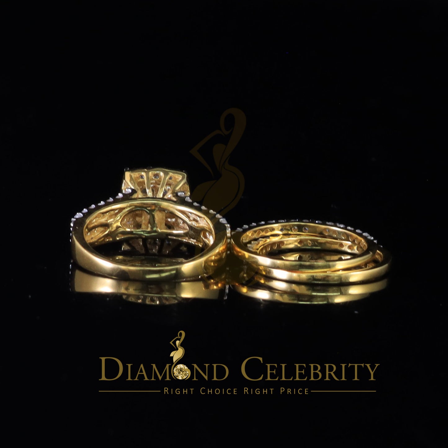 DiamondCelebritees 4.0ct Cubic Zirconia Sterling Yellow Silver Square Bridal Womens Ring Size 7.5