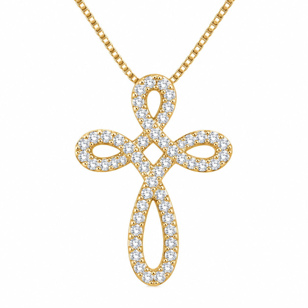 DiamondCelebritees 925 Silver Yellow 1inch Infinity-Style Openwork Pendant W/ 1.25ct Cubic Zirconia