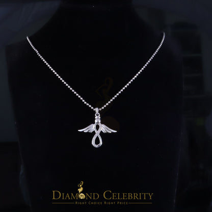 DiamondCelebritees  NEW Real 0.05CT Diamond Infinity with Wings Silver White Charm Necklace Pendant