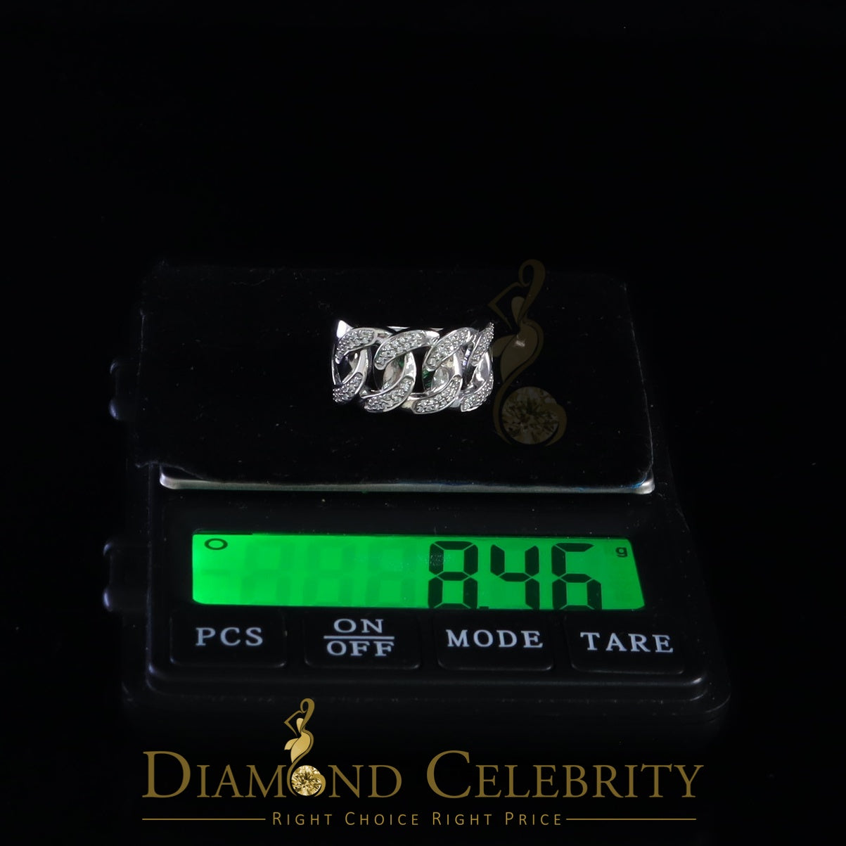 DiamondCelebritees 0.85ct Cubic Zirconia Stone White 925 Sterling Silver Cuban Men's Ring Size 10