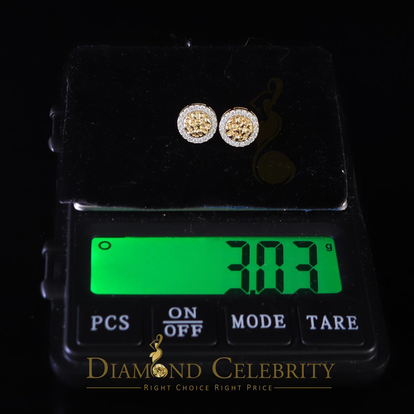 DiamondCelebritees 1.50ct Moissanite Yellow 925 Sterling Silver Women's Circle Shape Nugget Earring