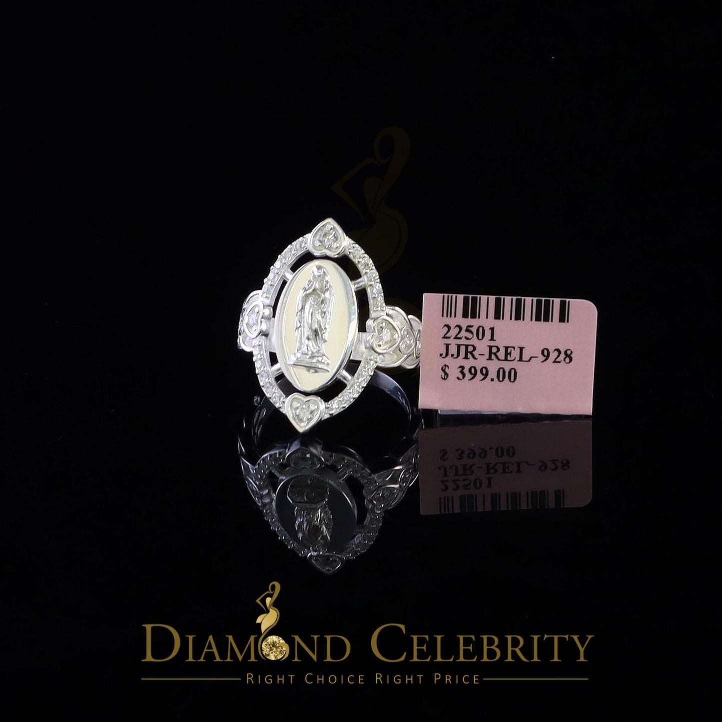 DiamondCelebritees Virgin Merry CZ 925 Sterling Silver White Oval Shape Women's Religious Ring SZ 7