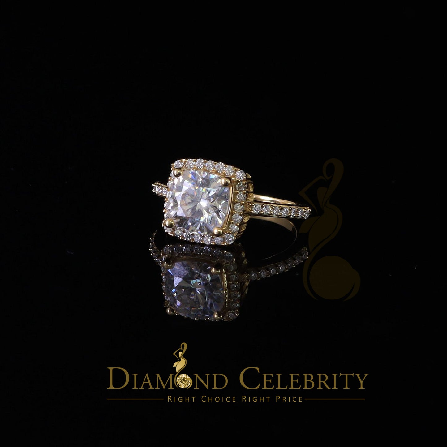King Of Blings  10K Yellow Gold 3.00CT 'VVS' 'FL' D clr Cushion Cut Moissonite Womens Ring S/7