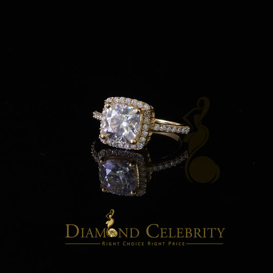 King Of Blings  10K Yellow Gold 3.00CT 'VVS' 'FL' D clr Cushion Cut Moissonite Womens Ring S/7