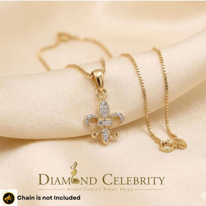 DiamondCelebritees Promise Yellow Sterling Silver Fleur de Lis Pendant with 0.17ct Cubic Zirconia