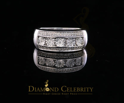 DiamondCelebritees 0.20 CT Real Diamond Men's 925 Sterling Silver White Band Big Ring Size 10.5