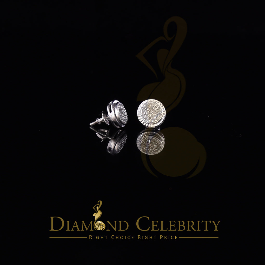 DiamondCelebritees 925 Sterling Silver 0.20 ct Diamond For Ladies & Men's White Stud Round Earrings