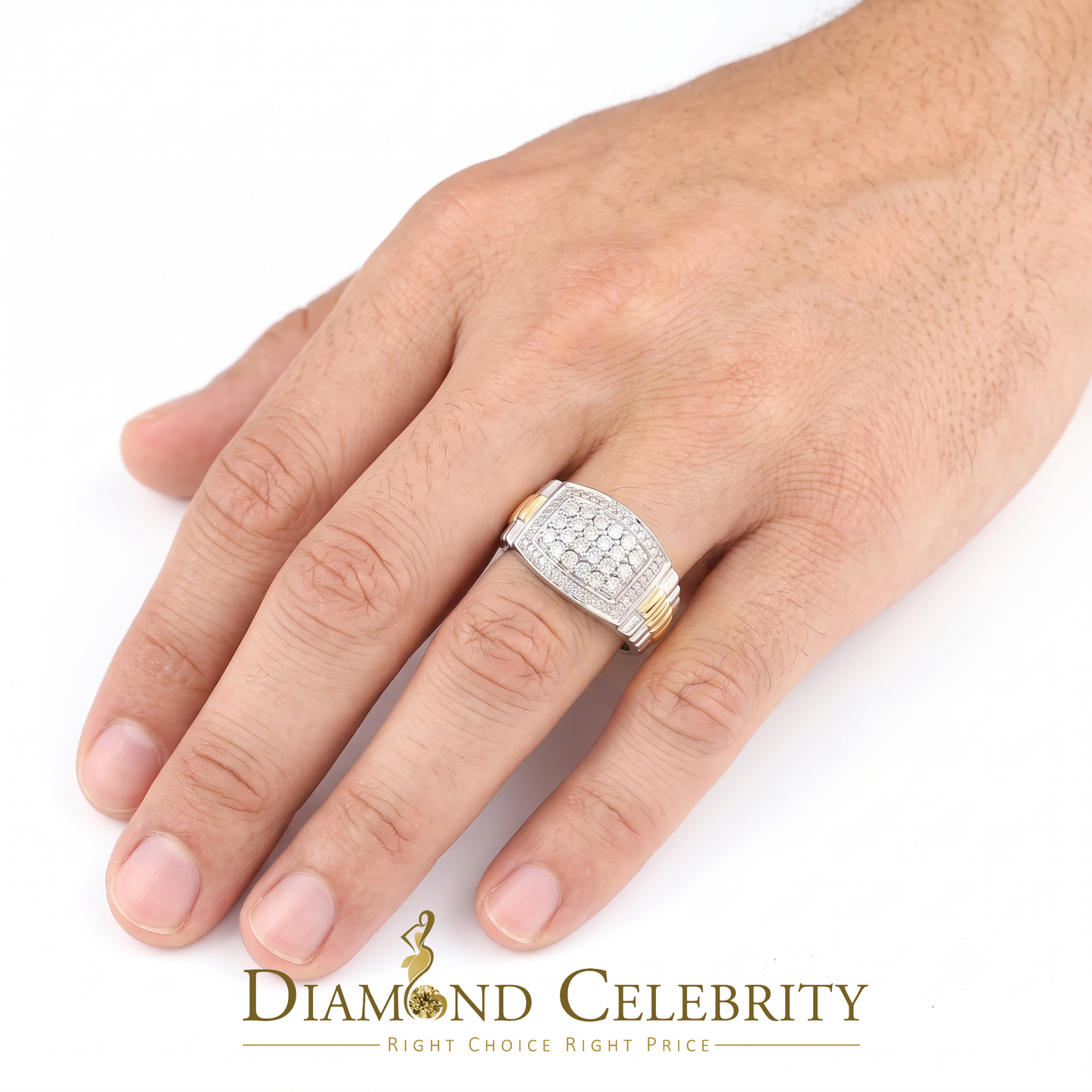 DiamondCelebritees 0.25 CT Real Diamond 925 Sterling White Silver Two Tone Shine Men's Ring Size 10