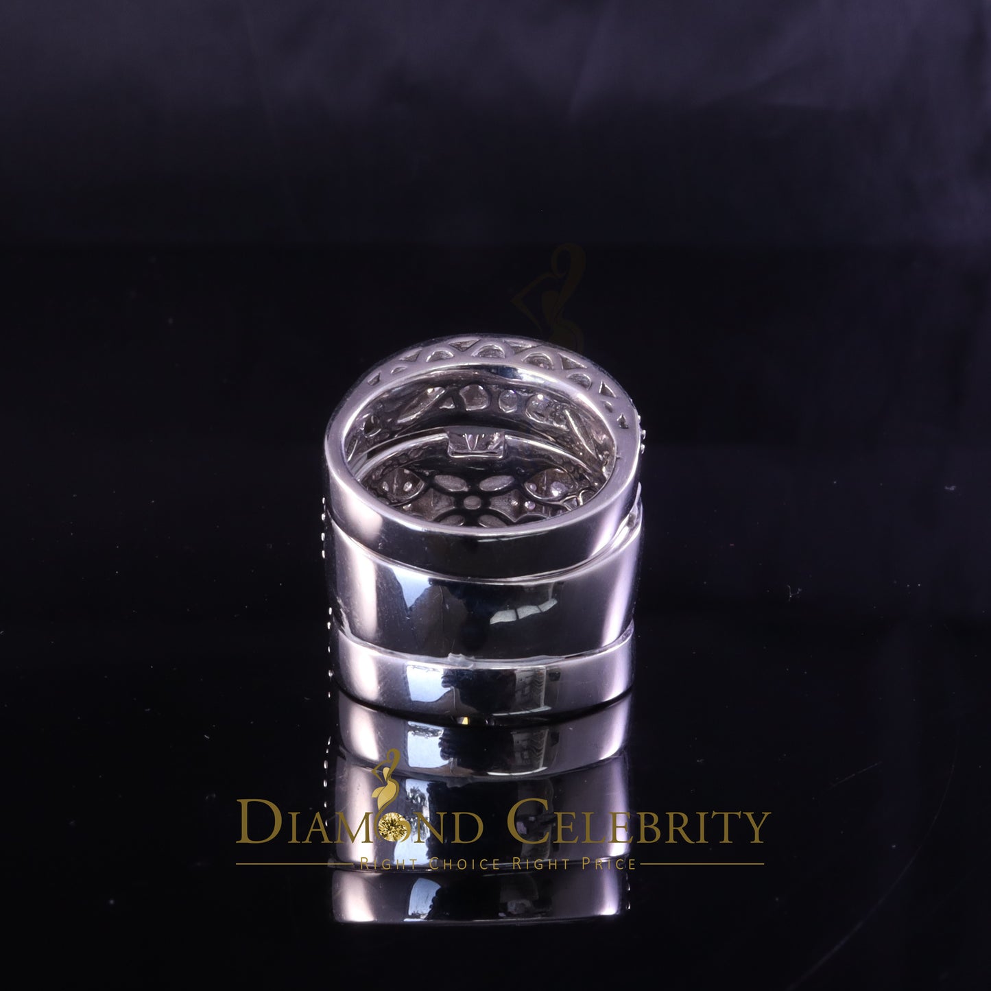 DiamondCelebritees 12.60ct Cubic Zirconia White SterlingSilver Men's/Women 3PC Wedding Rings Size 9