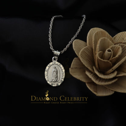 DiamondCelebritees 925 Sterling Silver Lady Guadalupe Men's/ Women's Pendant White Religious