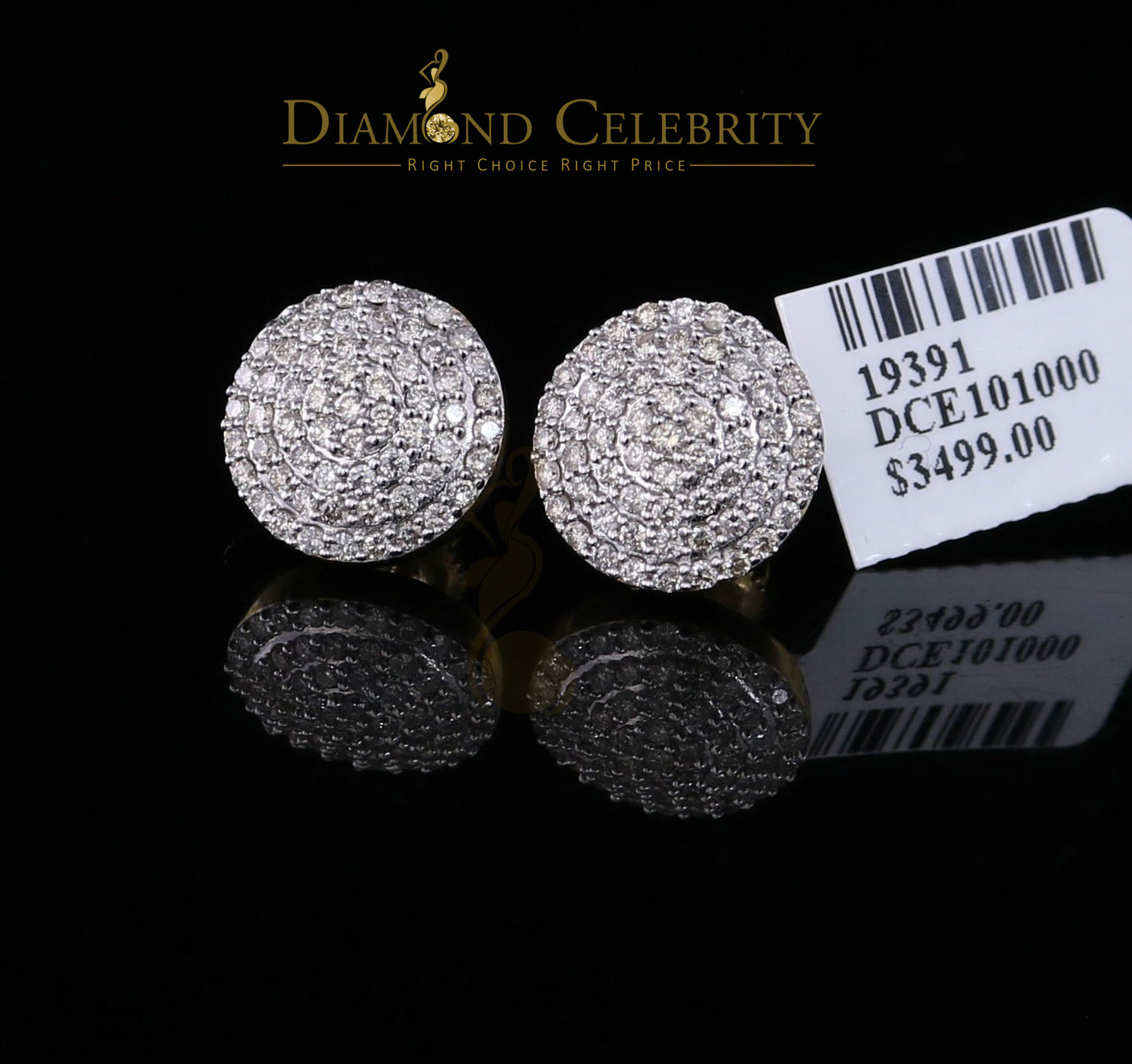 DiamondCelebritees 10K Real Yellow Gold Real Diamond 1.25CT Men's/Women's Stud Round Earring