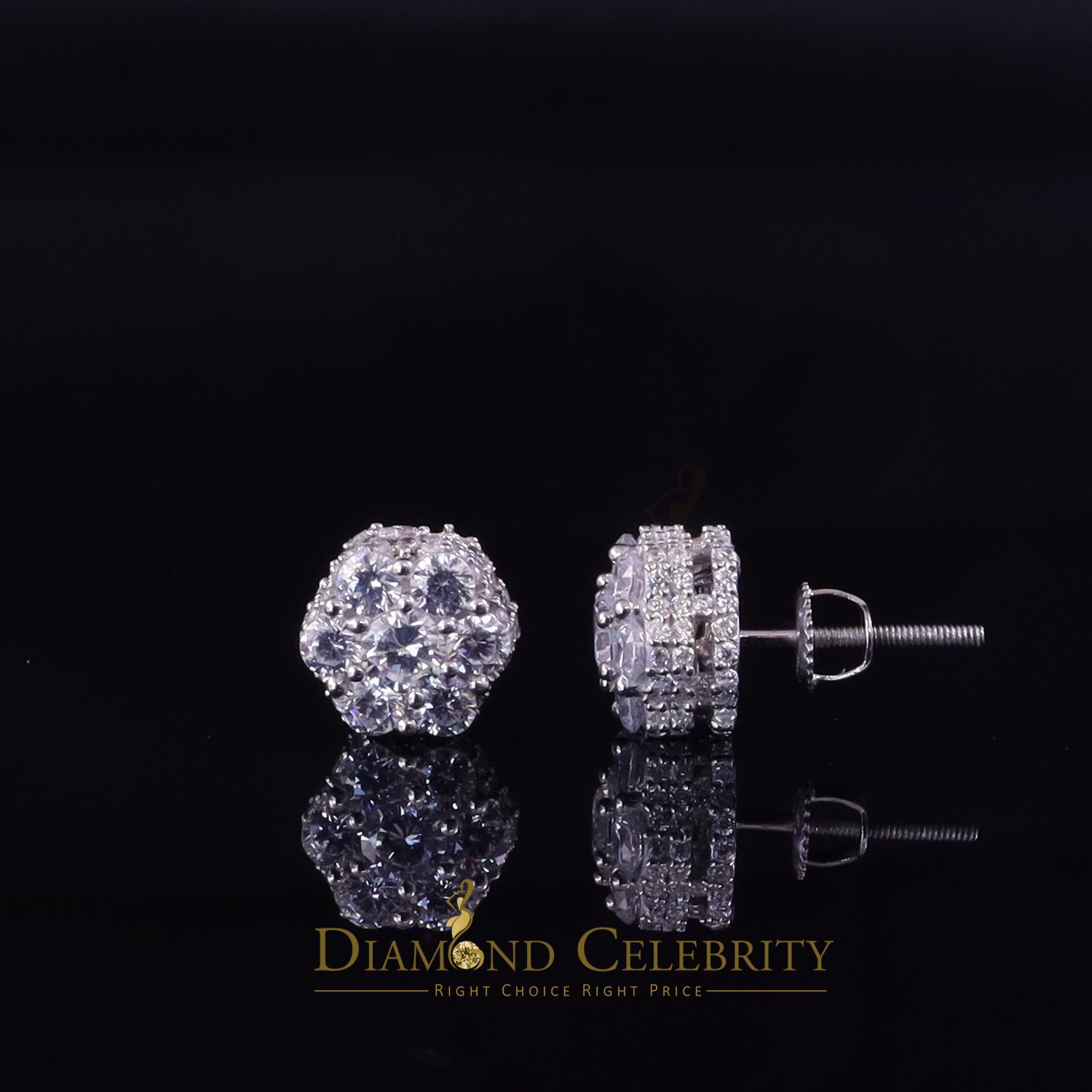 DiamondCelebritees  1.50ct Cubic Zirconia 925 White Silver Sterling Hip Hop Floral Women's Earrings