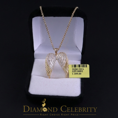 DiamondCelebritees  0.15ct Genuine Diamond Stones Angel Wings 925 Sterling Silver Yellow Pendant