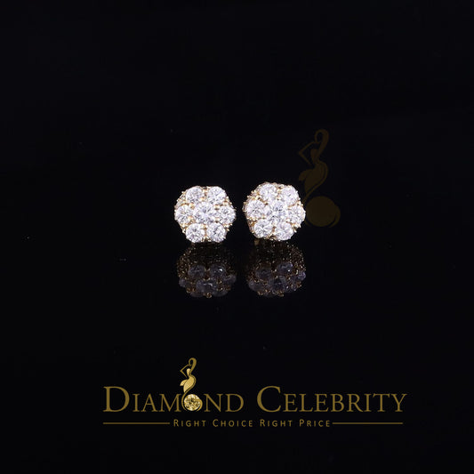 DiamondCelebritees  1.50ct Cubic Zirconia Sterling Yellow Silver For Men's / Women's Round Earring