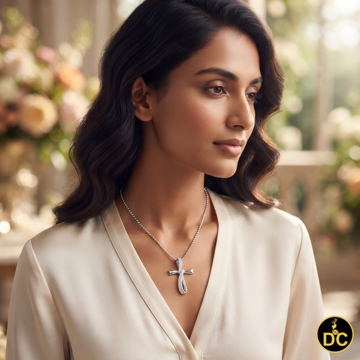 DiamondCelebritees 925 Sterling Silver 1.00INCH White Infinity CROSS Pendant 0.31ct Cubic Zirconia
