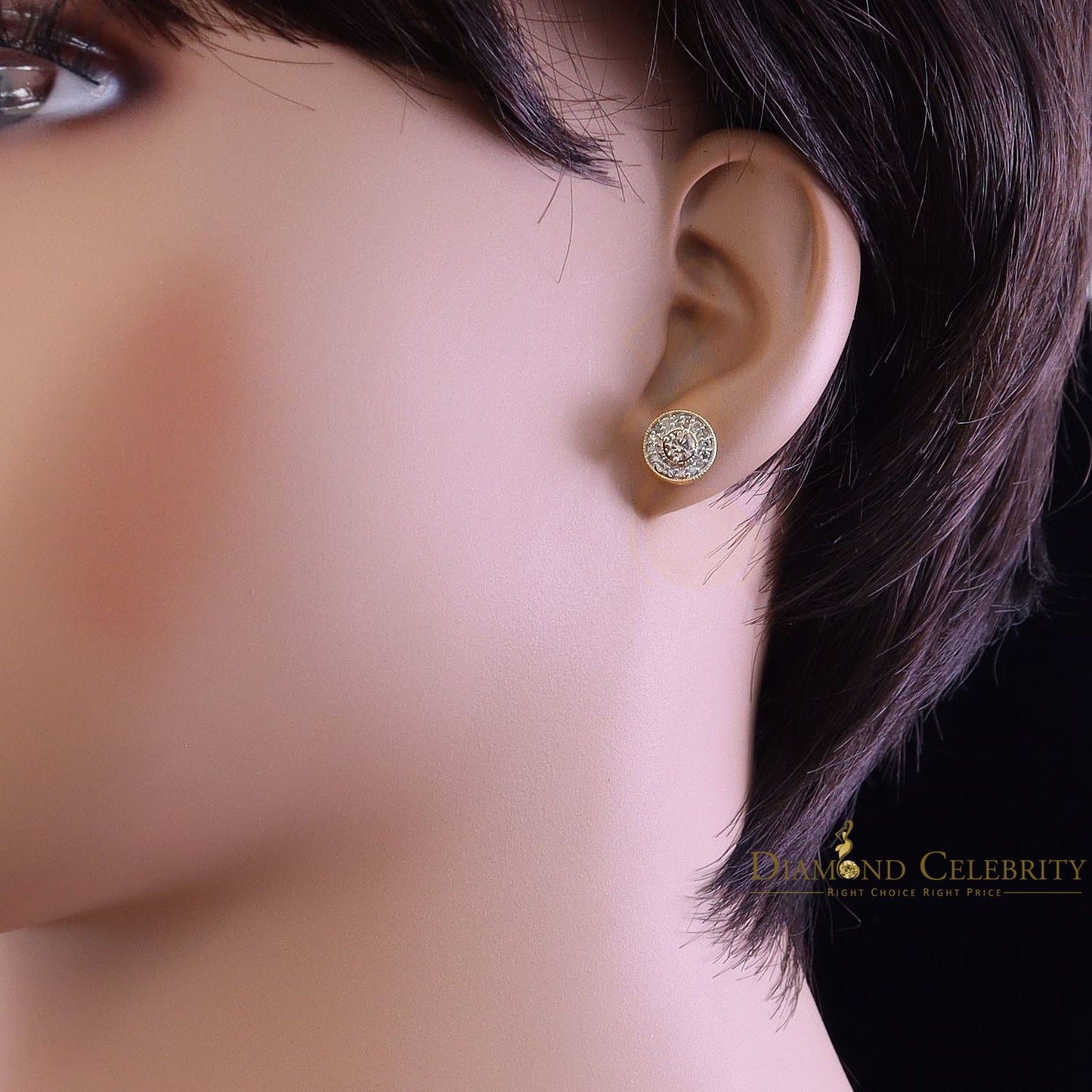 DiamondCelebritees Real 10k Yellow Gold Round Stud 0.50ct Earrings with Real Diamonds
