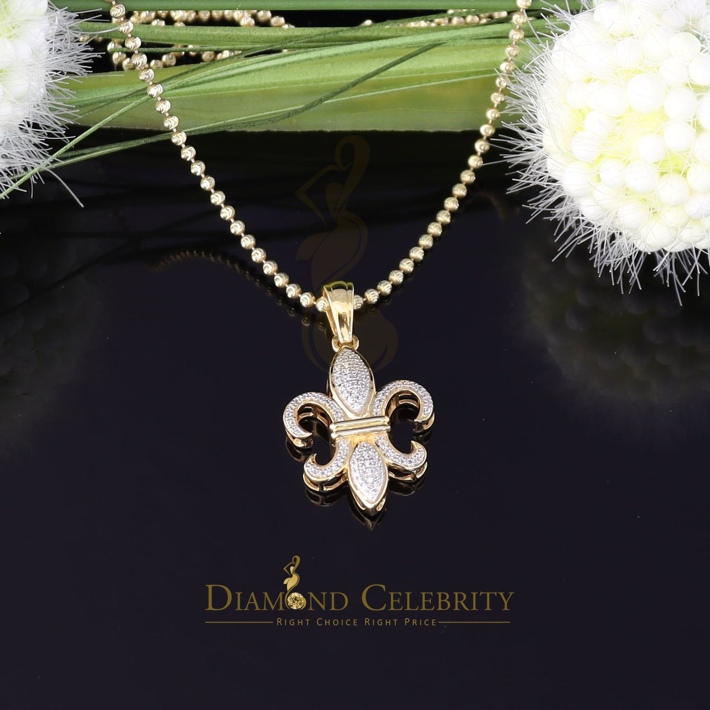 DiamondCelebritees Promise Yellow 925 Sterling Silver Fleur de Lis Pendant 0.50ct Cubic Zirconia