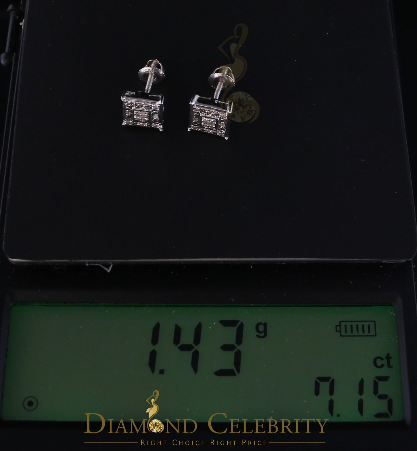 DiamondCelebritees 0.05ct Diamond 925 Sterling Silver White Stud Women's & Men's Square Earrings