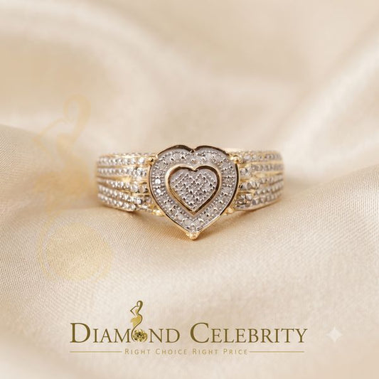 DiamondCelebritees Yellow Silver Heart Ring SZ 7 Real Diamond 0.10ct 925 Sterling Womens Engagement