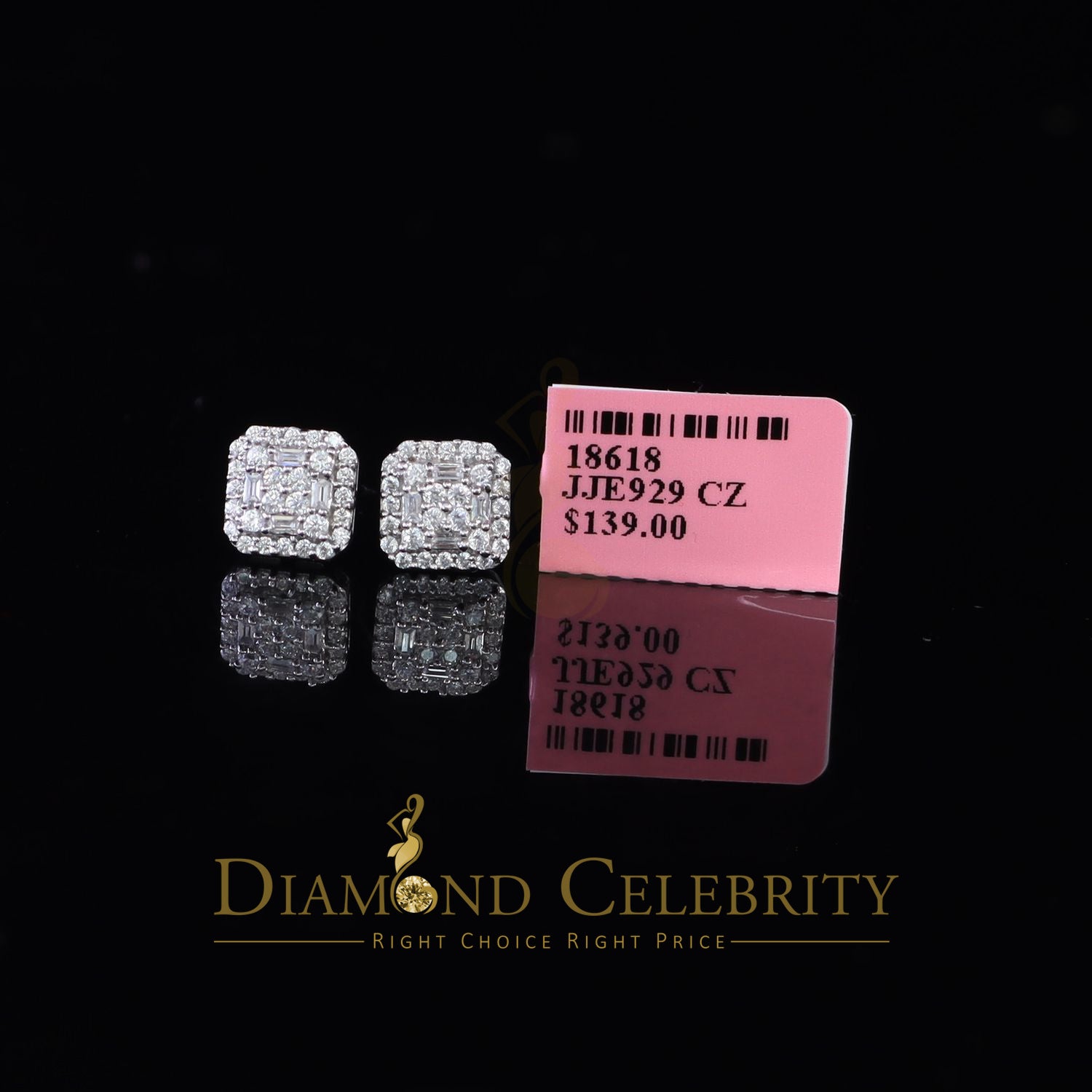 DiamondCelebritees  0.98ct Cubic Zirconia 925 White Silver Women's & Men's Hip Hop Square Earrings