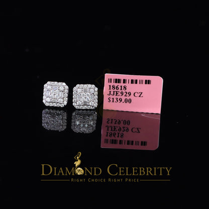DiamondCelebritees  0.98ct Cubic Zirconia 925 White Silver Women's & Men's Hip Hop Square Earrings