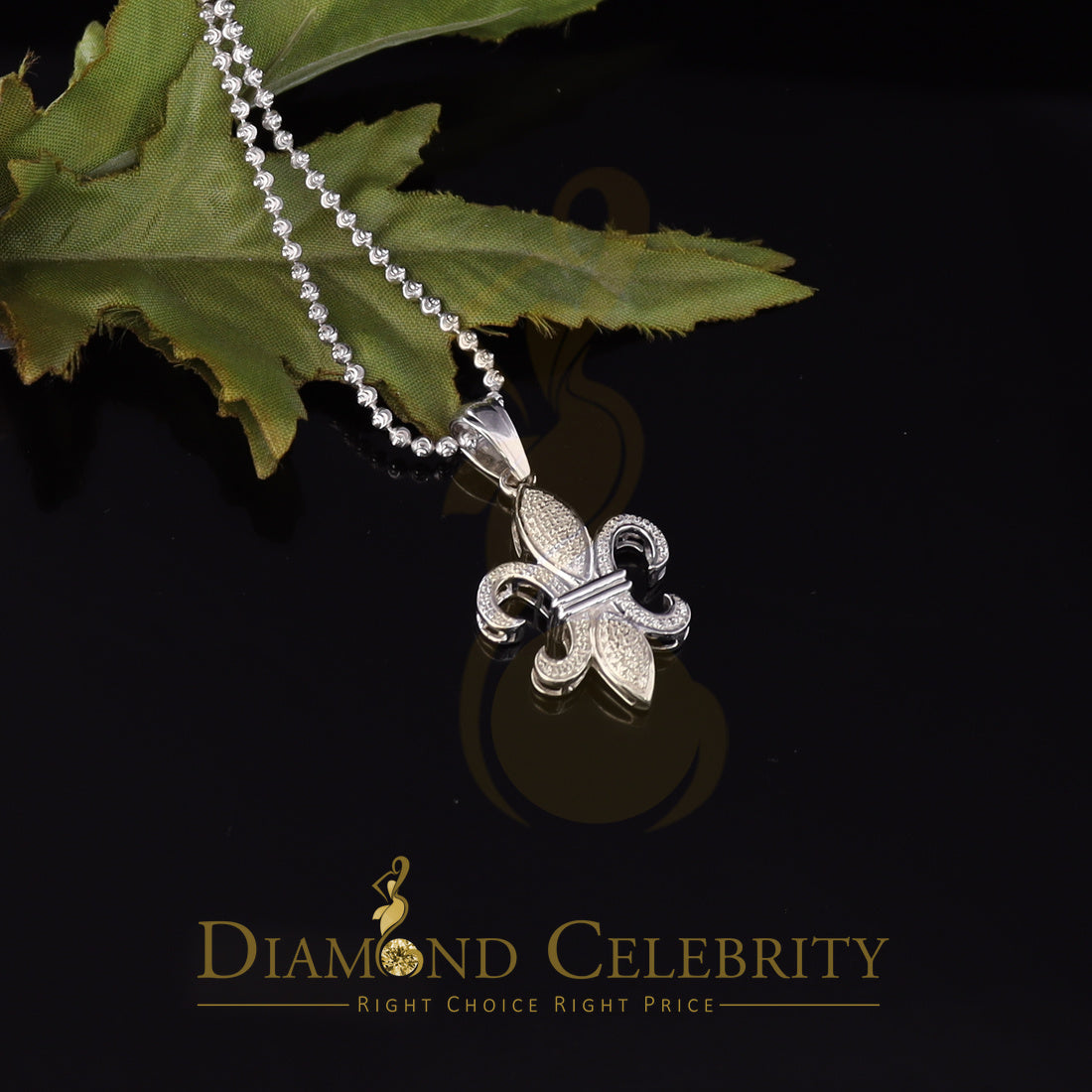 DiamondCelebritees White 925 Fleur de Lis Shape Sterling Silver Pendant with 0.50ct Cubic Zirconia