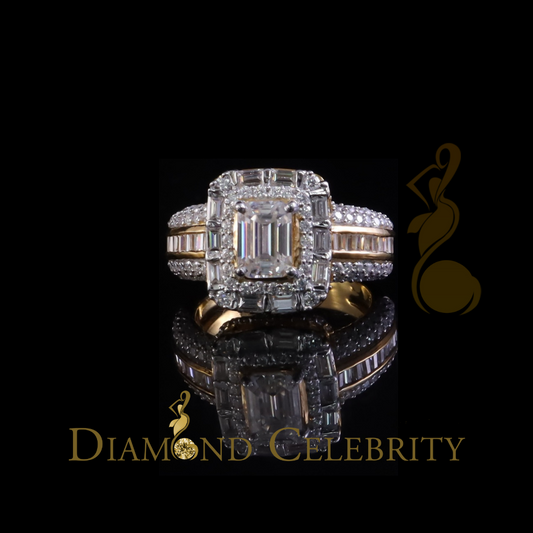 DiamondCelebritees 3.00ct VVS D Silver Yellow Emerald 925 Moissanite Square Baguette Ring SZ7 Women