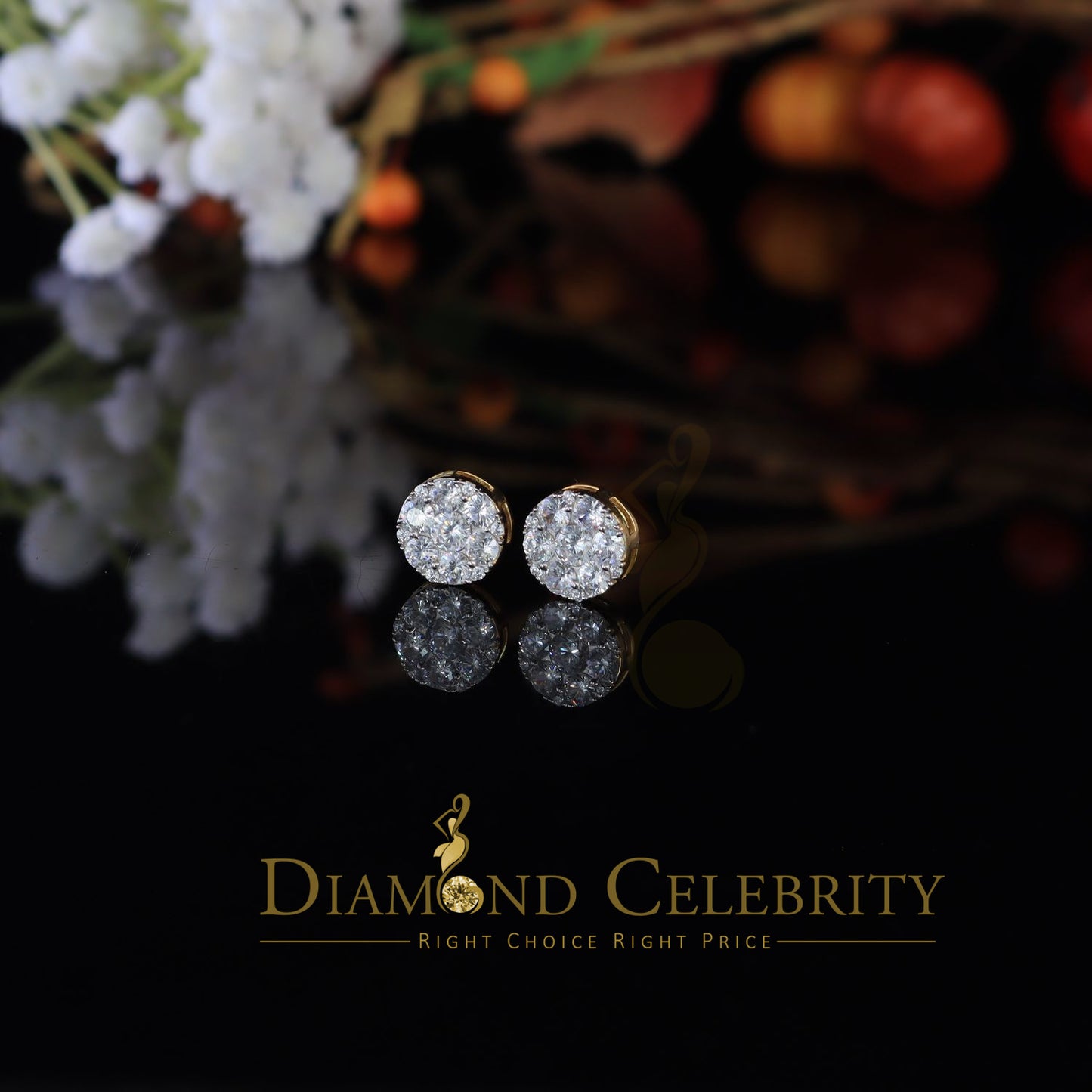 DiamondCelebritees  925 Sterling Yellow Silver 5.56ct Cubic Zirconia Women Round Stud Earrings