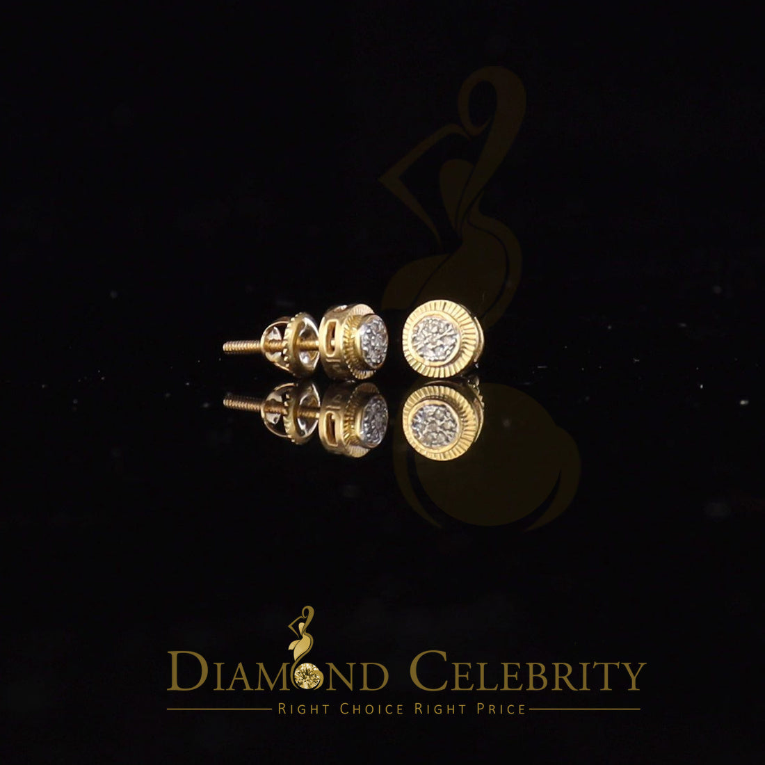DiamondCelebritees 10K Real Yellow Gold with Real 0.05ct Diamonds Round Women's & Men's Earrings